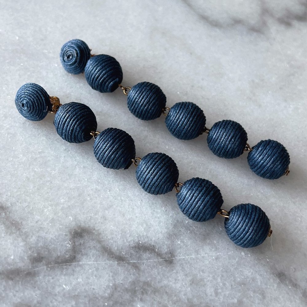 Caicos "All Day" Bon Bon / Pom Pom Statement Earring; Navy Blue - 4 Inches